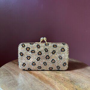 Leopard print crystal studded clutch